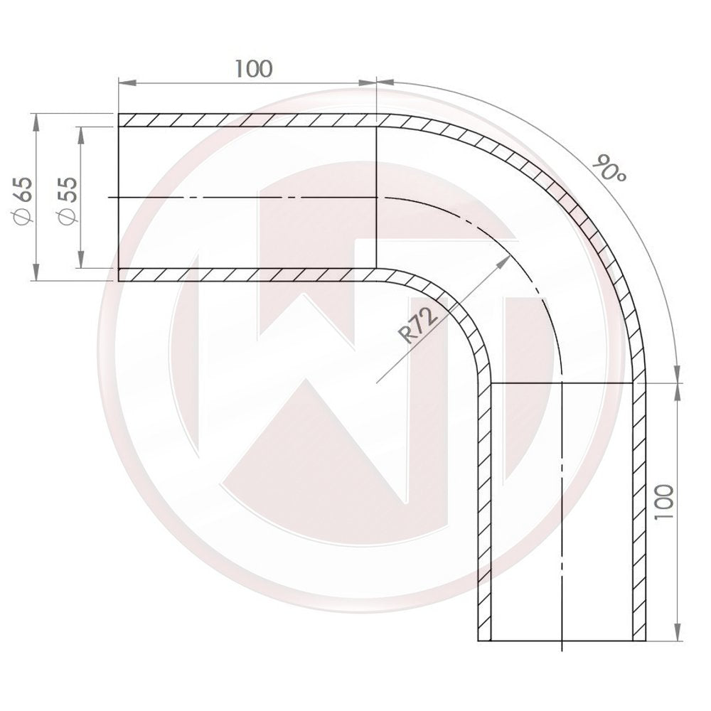 ?55mm (2,16) Silicone hose 90ø bend black (001004155)