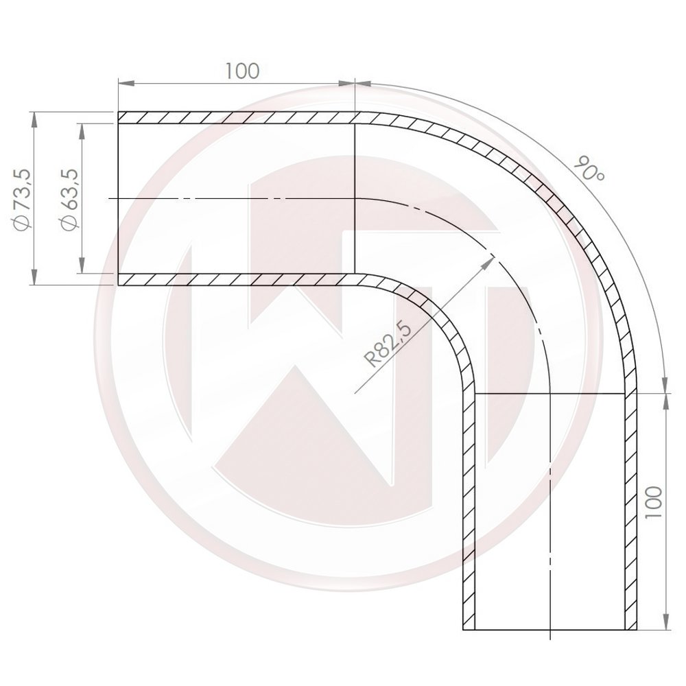 63,5mm (2,5) Silicone hose90ø bend black (001004156)