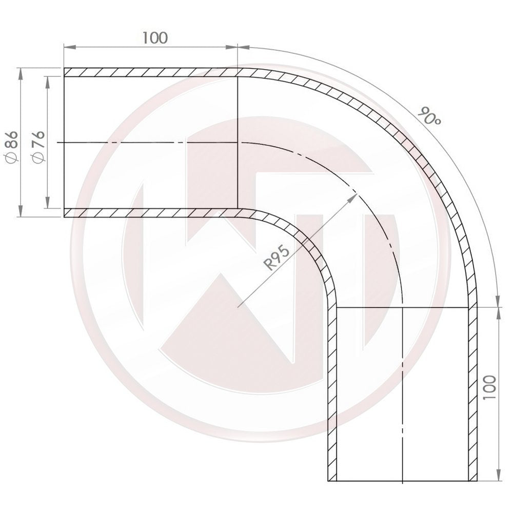 76mm (3) Silicone hose90ø bend black (001004157)