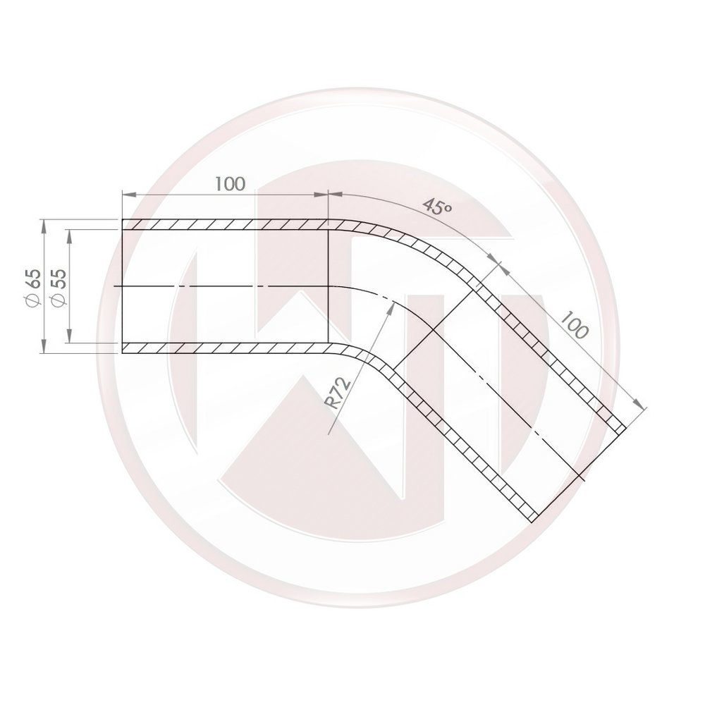 55mm Silicone hose 45ø bend black (001004159)
