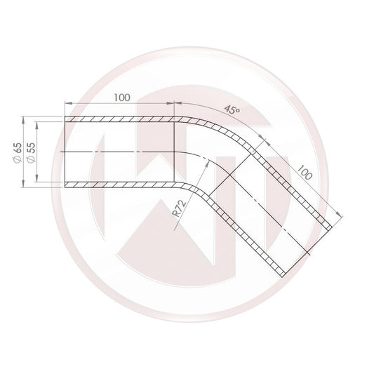 55mm Silicone hose 45ø bend black (001004159)