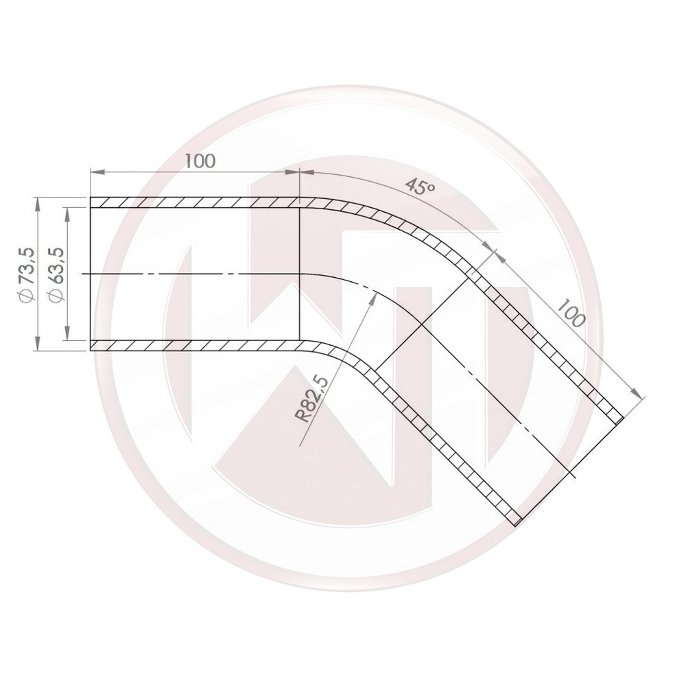 ?63,5mm (2,5) Silicone hose 45ø bend black (001004160)