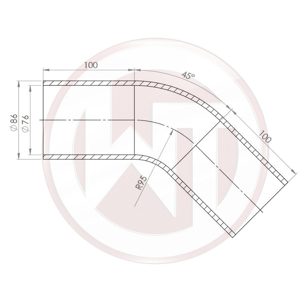 76mm (3) Silicone hose 45ø bend black (001004161)
