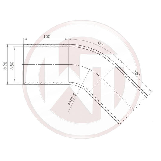 80mm (3,15) Silicone hose 45ø bend black (001004162)