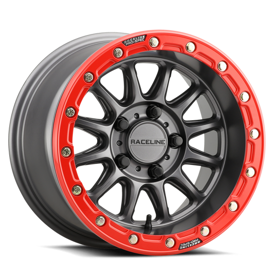 Raceline Wheel (A14GR-Alpha) Satin Gunmetal /Red Ring Finish