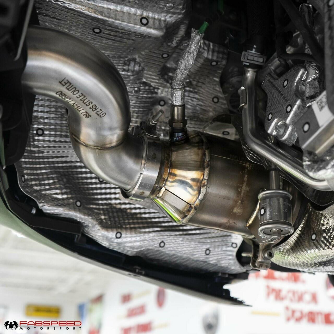 Fabspeed Porsche 992 Twin Turbo / Twin Turbo S Sport Catalytic Converters with GT2RS Style Outlets 2021 Onwards (FS.POR.992T.SCGT2XX)