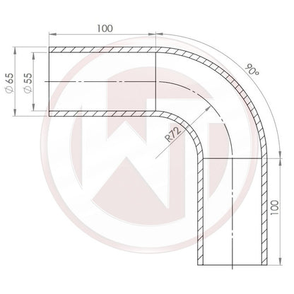 55mm (2,16) Silicone hose90ø bend black (00100455)