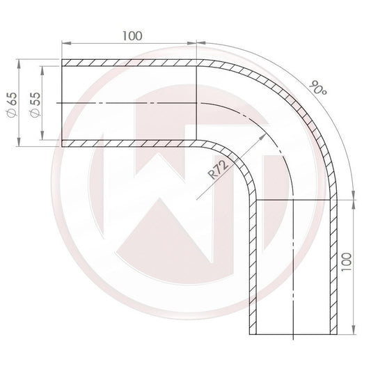 55mm (2,16) Silicone hose90ø bend black (00100455)