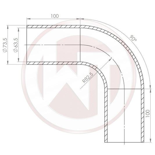 63,5mm (2,5) Silicone hose90ø bend black (001004156)