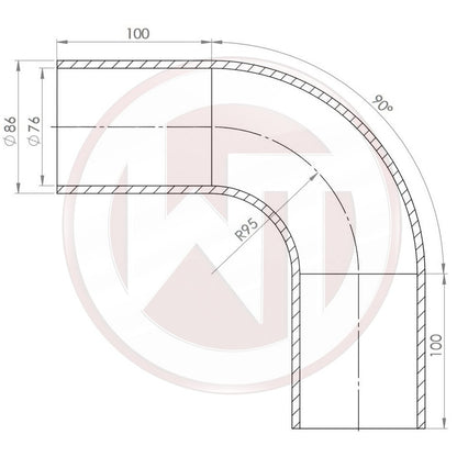 76mm (3) Silicone hose90ø bend black (001004157)