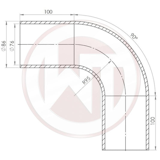 76mm (3) Silicone hose90ø bend black (001004157)