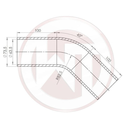 63,5mm (2,5) Silicone hose 45ø bend black (00100460)