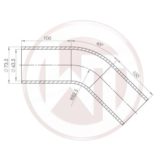 63,5mm (2,5) Silicone hose 45ø bend black (00100460)