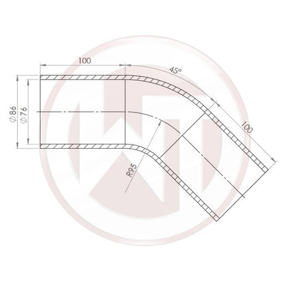 76mm (3) Silicone hose 45ø bend black (001004161)