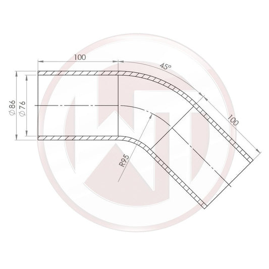 76mm (3) Silicone hose 45ø bend black (001004161)
