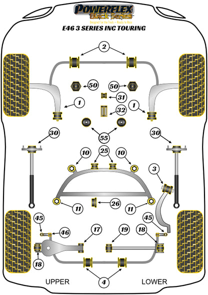 BMW (PFF5-5601-60BLK) Front Wishbone Rear Bush, Aluminium Outer