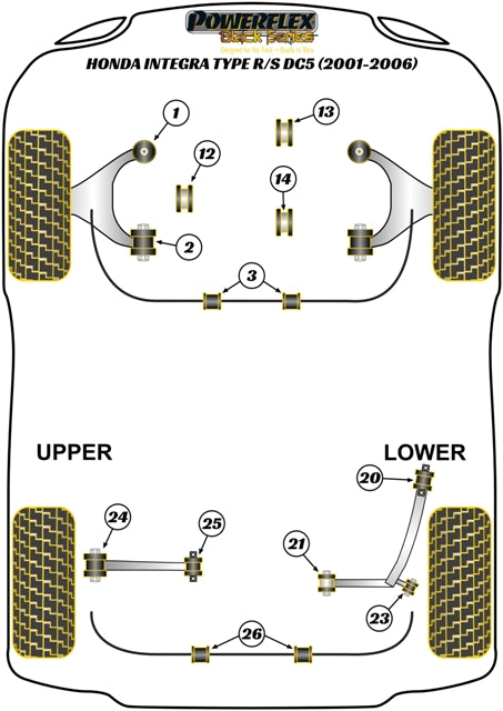 Honda (PFR25-321-14BLK) Rear Lower Arm Inner Rear Bush 14mm