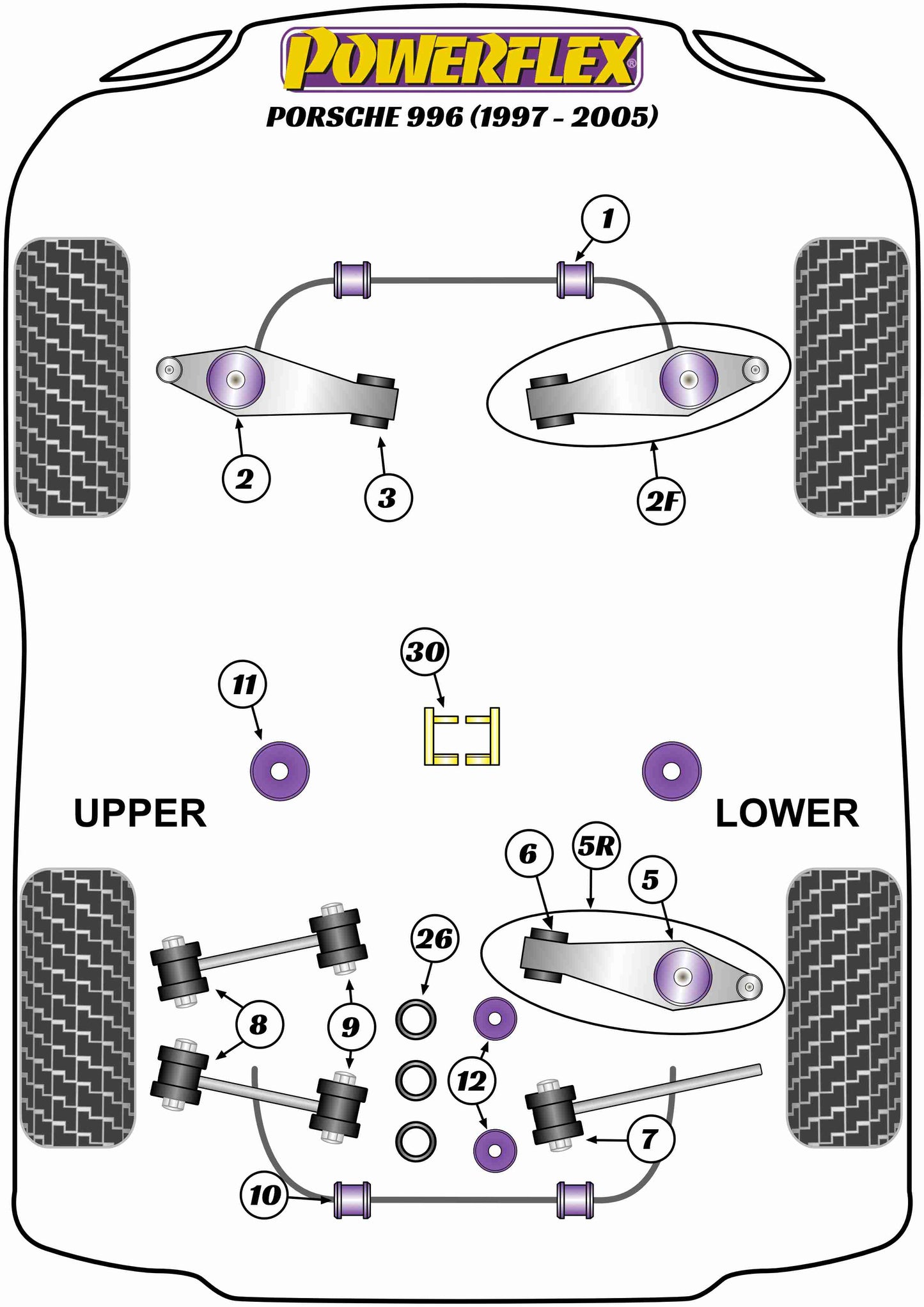 Porsche (PFR57-509) Rear Upper Link Arm Inner/Outer Bush