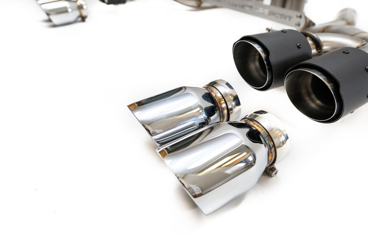 Fabspeed BMW M5 F90 Muffler Bypass Pipes with Quad Style Tips (FS.BMW.F90.MBX)