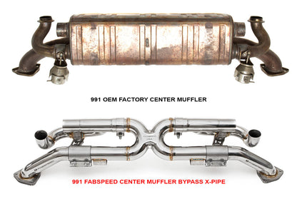 Fabspeed Porsche 991 Carrera Valvetronic Center Muffler Bypass X-Pipe Valved Exhaust Only 2012-2016 (FS.POR.991.CMBXVX)